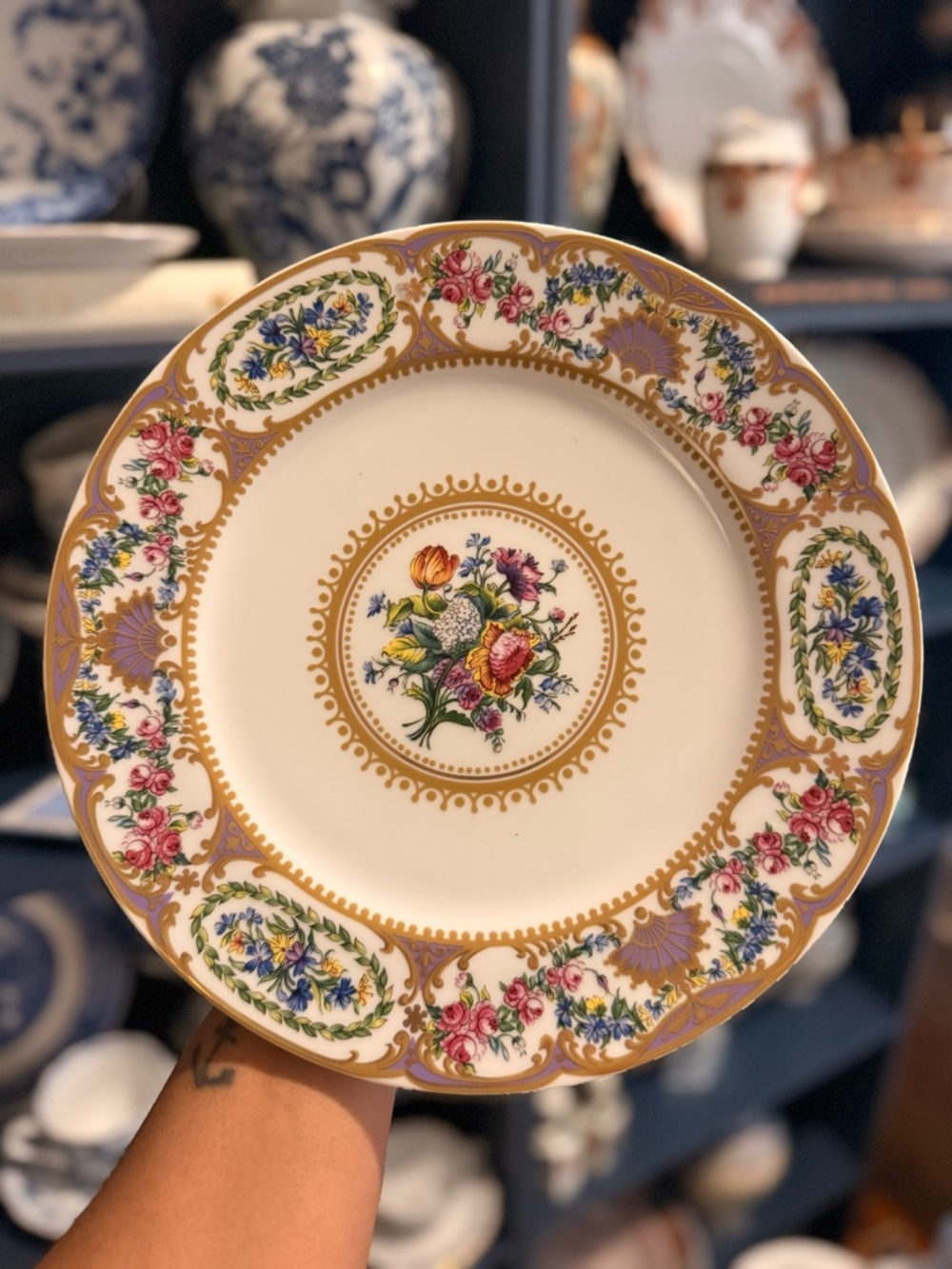 Andrea By Sadek White Plate with Multicolor Floral and Gold Trim